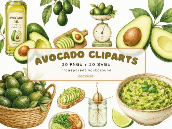 Download Avocado Watercolor Clipart Botanical PNG - Watercolor Collection