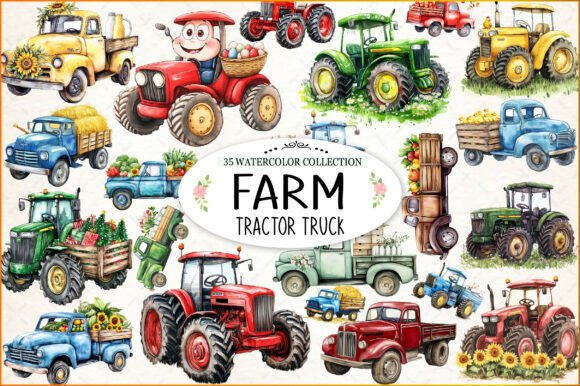 Download Farm Tractor Truck Watercolor Clipart - Watercolor Collection