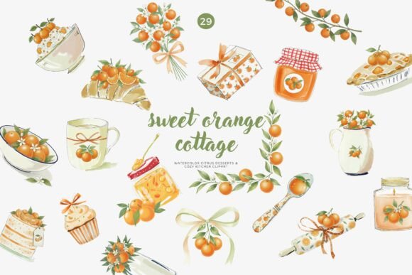 Download Sweet Orange Cottage Watercolor Clipart - Watercolor Collection