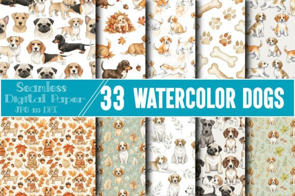 Download Watercolor Dogs Seamless Patterns - Watercolor Collection
