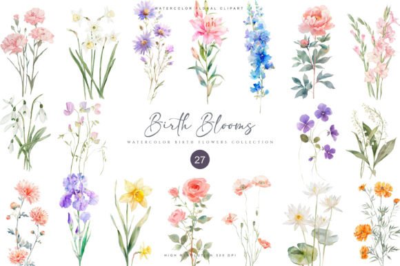 Download Watercolor Birth Flowers Collection - Watercolor Collection