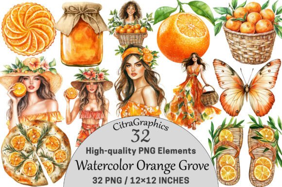 Download Watercolor Orange Grove Clipart. - Watercolor Collection