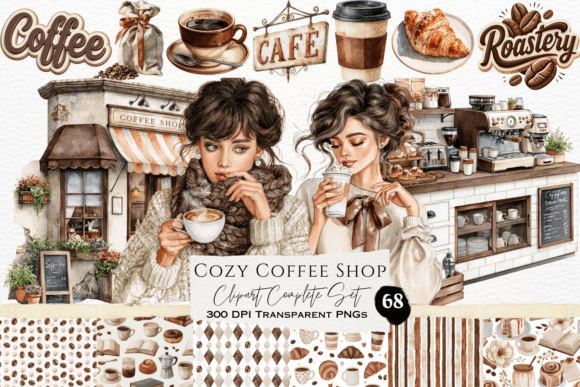 Download Cozy Coffee Shop Watercolor Clipart Set - Watercolor Collection