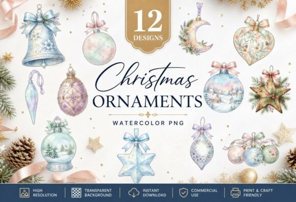 Download Watercolor Christmas Ornaments PNG - Watercolor Collection