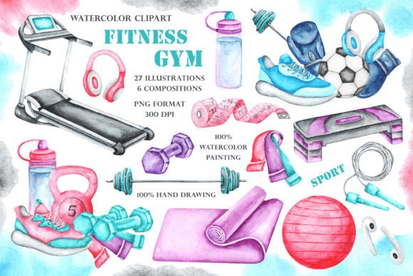 Download Gym, Fitness, Sport Watercolor Clipart. - Watercolor Collection