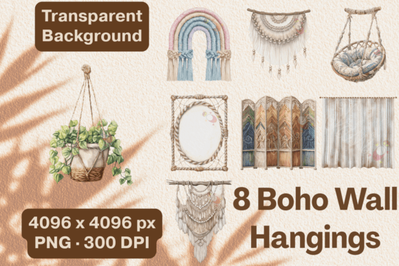 Download Watercolor Boho Macrame Wall Art PNG Set - Watercolor Collection