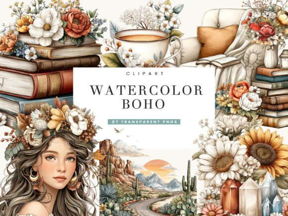 Download Watercolor Boho Clipart Bundle - Watercolor Collection