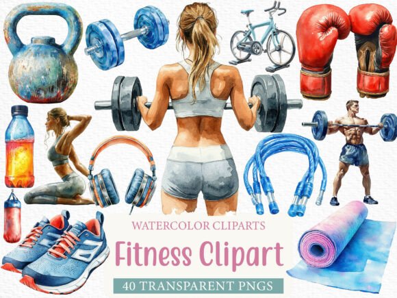 Download Watercolor Fitness Clipart Bundle - Watercolor Collection